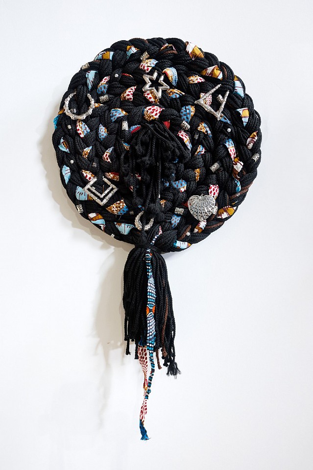 VANTABLACK, Tracy, 2024
Yarn, fabric, metal earrings, mounted on wood
V-C-0004