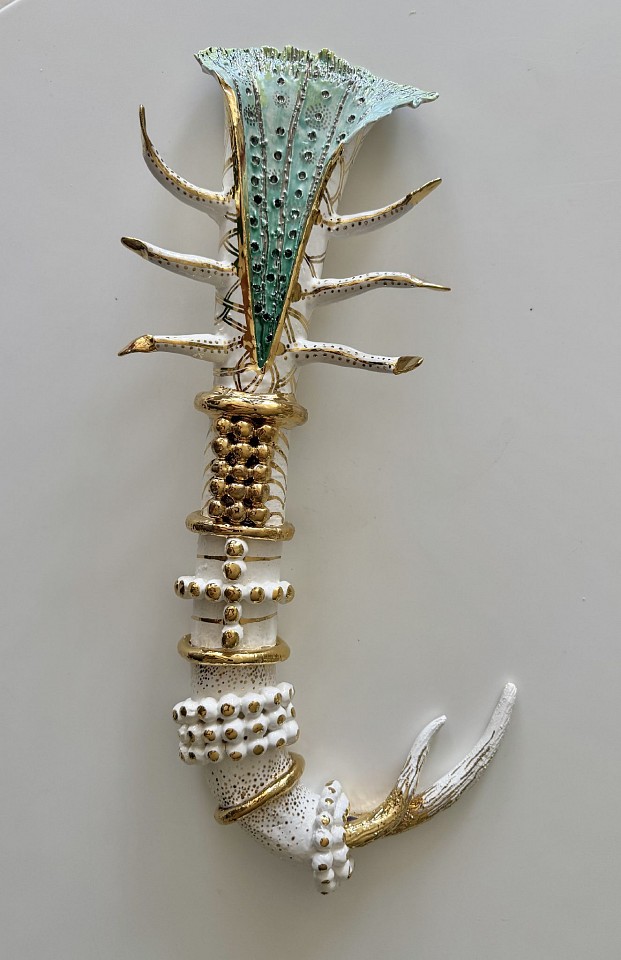 NICOLAS LEIVA, FLOWER, 2024
Majolica and gold, 3 1/2 x 19 x 7 1/2 in. (8.9 x 48.3 x 19.1 cm)
NL--C0020